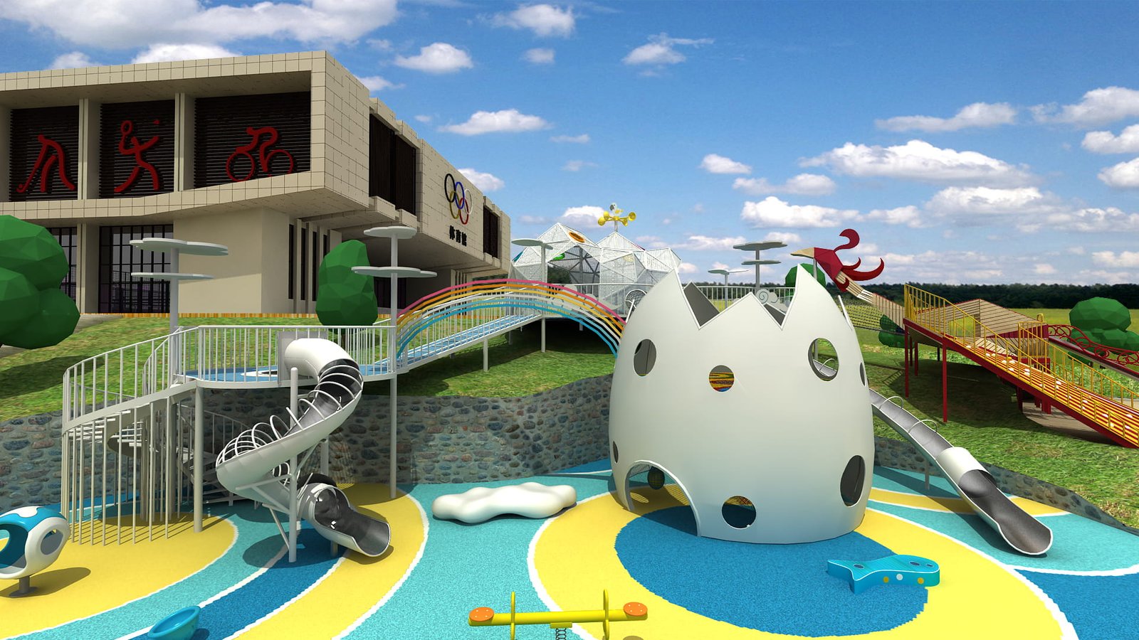 Rainbow Bridge Gym and Amusement Park With Spiral Slide builder
